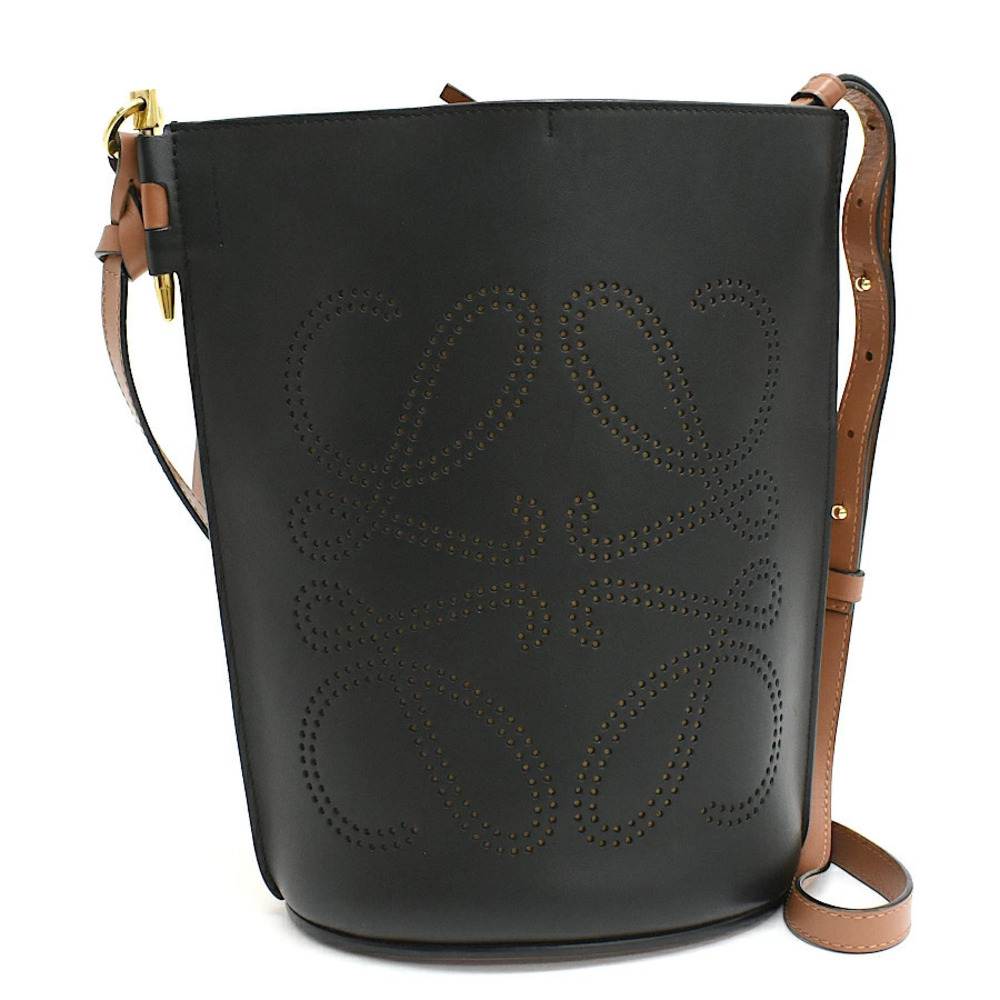 Loewe Gate Bucket Bag Crossbody Anagram Leather Black Brown